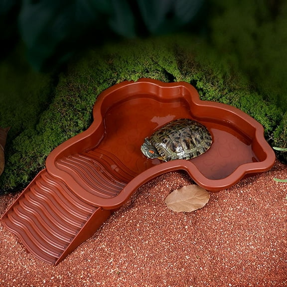 Gpaecead Turtle Bathing Pool, Reptile Feeding Dish Water Pot, Landscape Fish Tank Decoration, Lizard Turtle Bathing Pool for Aquatic Climbing Pet - Earthy Yellow