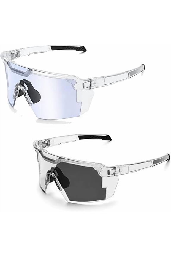 UV400 Photochromic Polarized Safety Glasses - Photochromic Cycling Glasses Bicycle Sunglasses,Impact Resistant PC Lens Transition Sunglasses For Sports & Work Blue+Gray