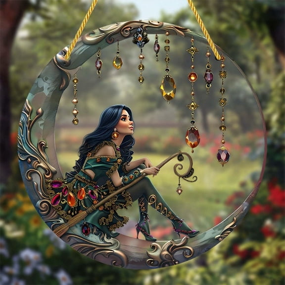 BingTong Witch Decor, Window Decor, Acrylic Wall Hanging, Crystal Pendant, Multicolor Witch Sculpture Appearance, Easy Hang & Maintain, Suitable for Home Window, Car Interrior Pendant A