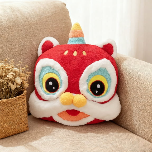 BingTong Year Decoration Chinese New Year Pillow Spring Festival Throw Pillow Souvenir Party Photo Props Celebration Comfortable Cute Cushion Throw Pillow, Yellow Lion Head Red