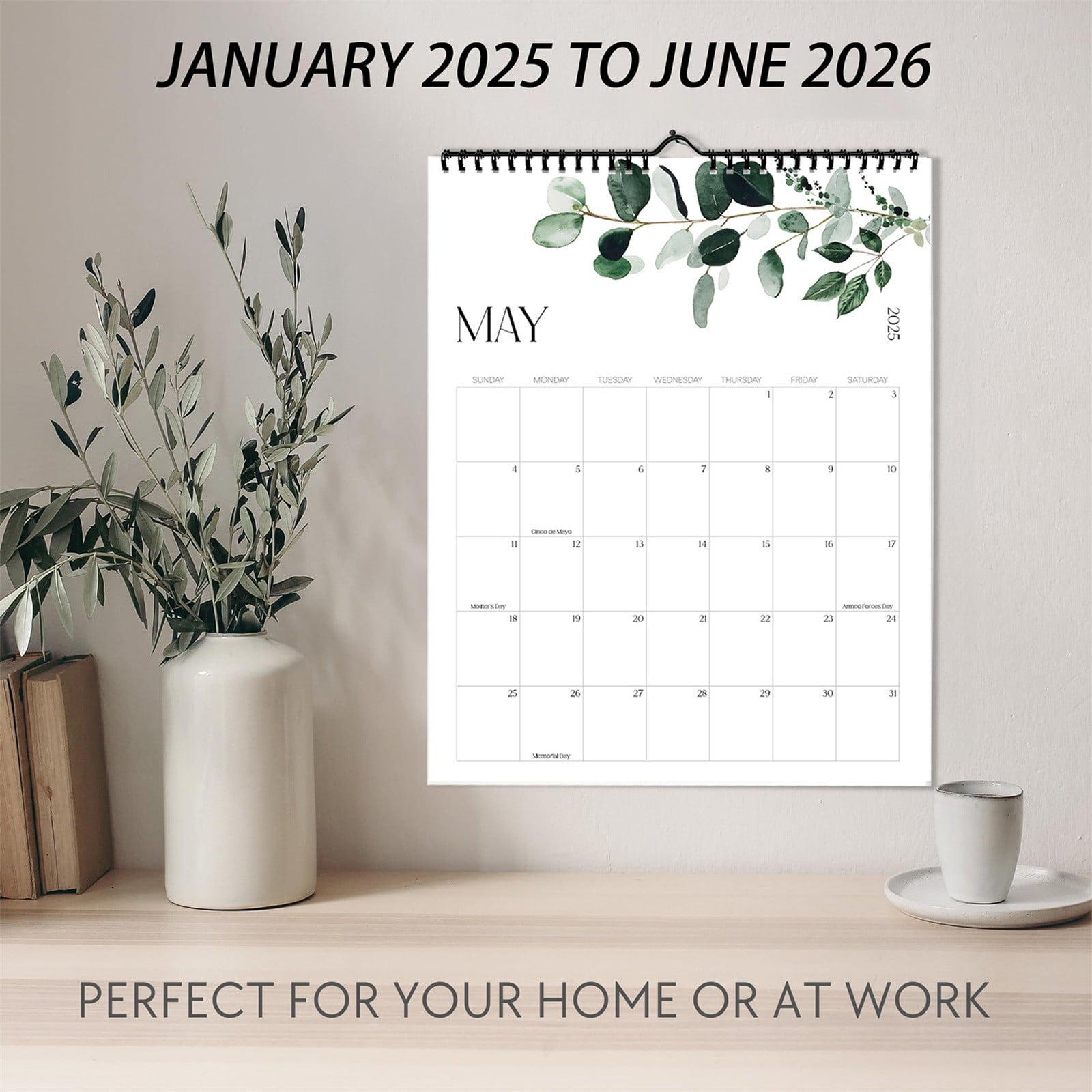 BingYELH Aesthetic Wall Calendar 20252026 Modern Greenery Design for