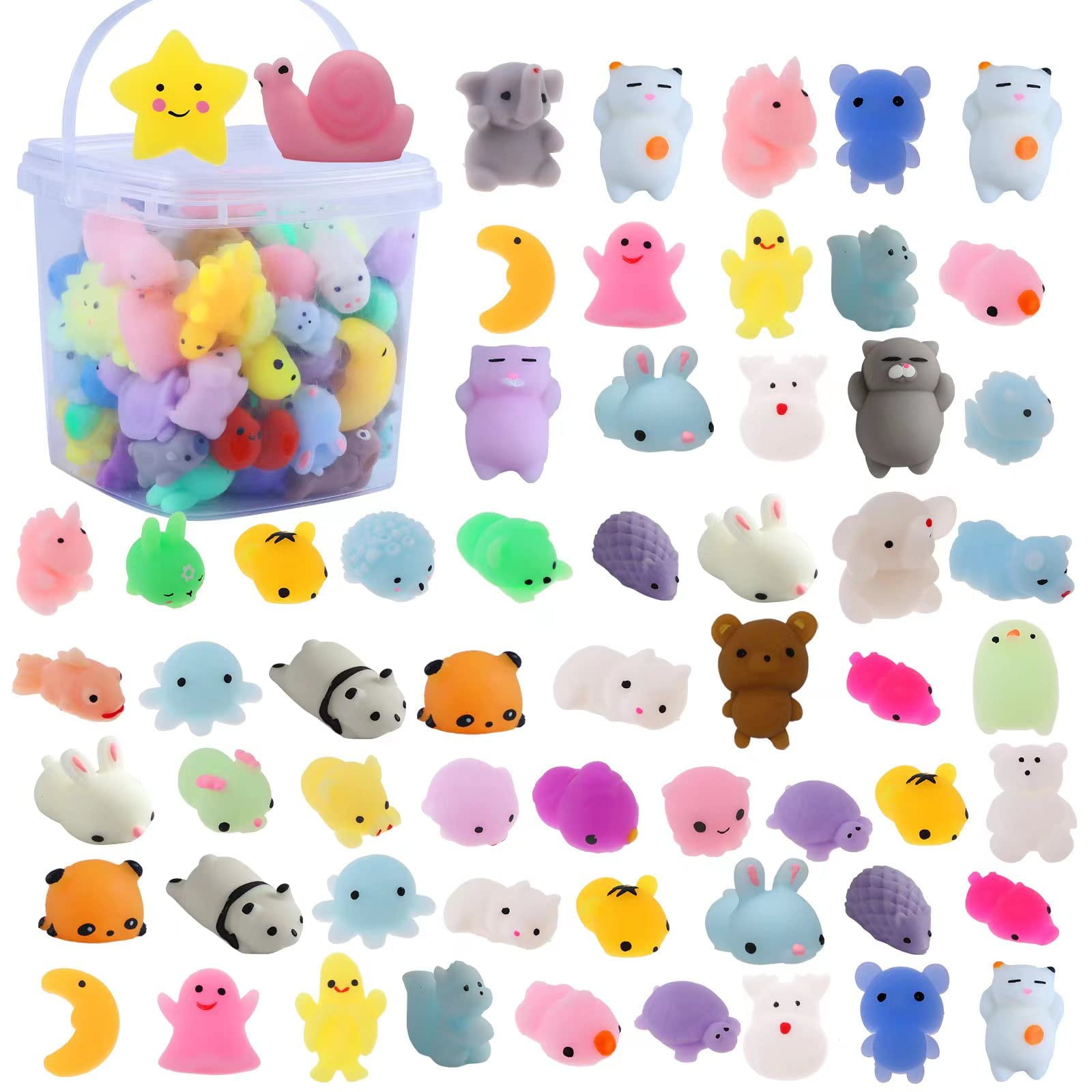 Bingcute 72 pcs Mochi Squishy Toys, Kawaii Squishy Animals for Party