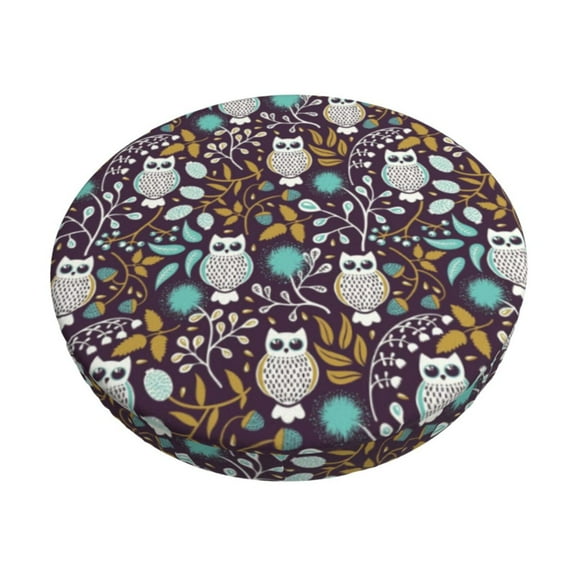 Bingfone 12 Inch Padded Round Bar Stool Cover Cushion With Elastic Fabric Round Chair Seat - Forest Cute Owl