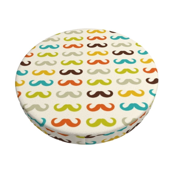 Bingfone 13 Inch Padded Round Bar Stool Cover Cushion With Elastic Fabric Round Chair Seat - Colorful Mustache