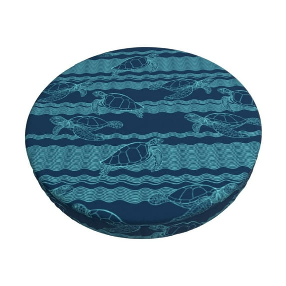 Bingfone 14 Inch Padded Round Bar Stool Cover Cushion With Elastic Fabric Round Chair Seat - Turtles And Waves