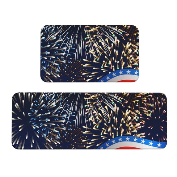 Bingfone 2 Pcs Kitchen Rugs and Mats,Cushioned Anti-Fatigue Floor Mat,PVC Non-Slip Kitchen Rug Set for Kitchen,Laundry Room,Sink 17"x47"+17"x29" - Fireworks