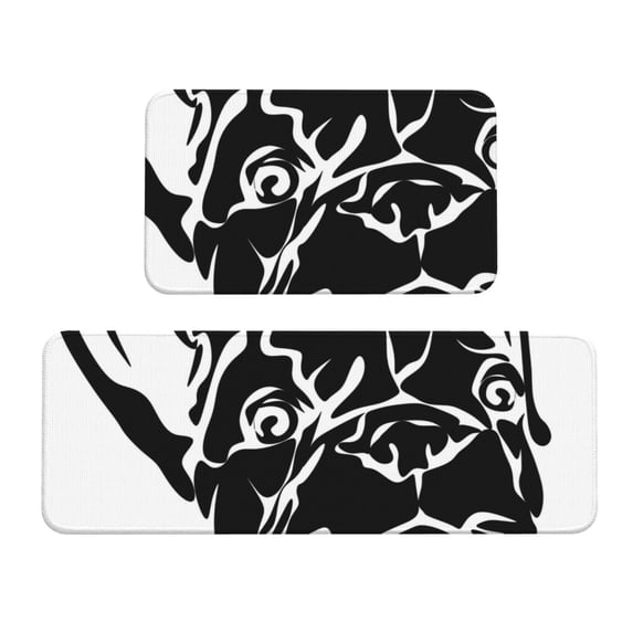 Bingfone 2 Pcs Kitchen Rugs and Mats,Cushioned Anti-Fatigue Floor Mat,PVC Non-Slip Kitchen Rug Set for Kitchen,Laundry Room,Sink 17"x47"+17"x29" - Red Heart And Puppy Of Bulldog