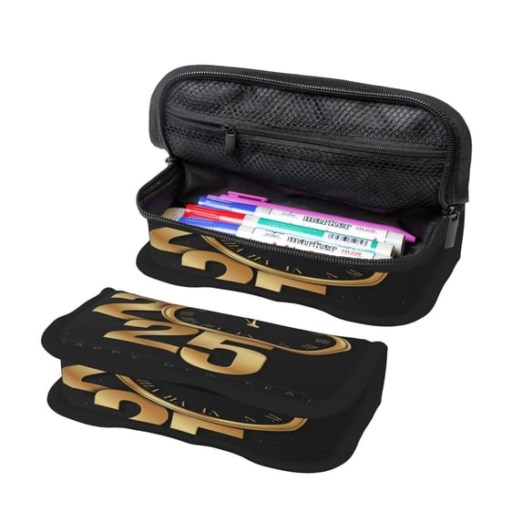 Bingfone 2025 Happy New Year Print Pencil Case Large Capacity Pencil Pouch Pen Bag Office Stationery Organizer Multifunctional Pencil Bag for Women & Men
