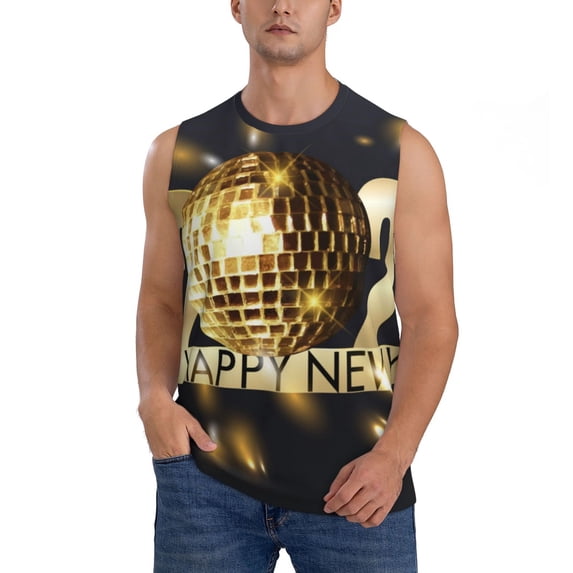 Bingfone 2025 New Year 3 Pattern Men's Tank Tops Workout Sleeveless Tee Shirts Running Beach Tanks for Men-Small