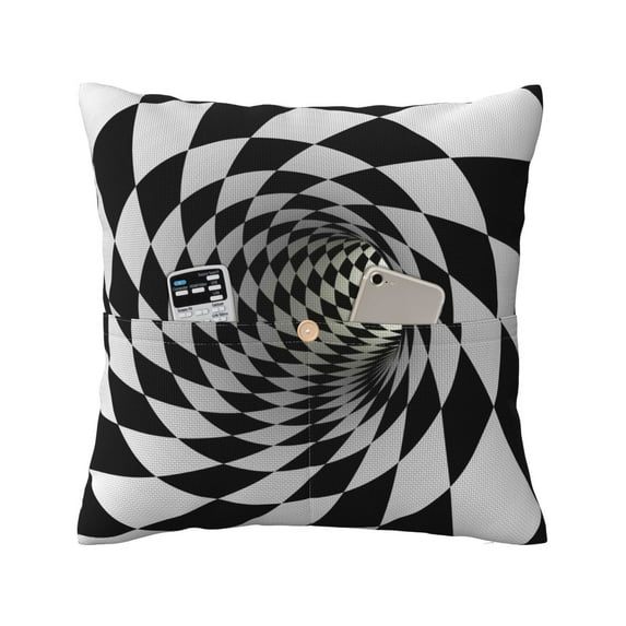 Bingfone 3D Vortex Illusion Linen Throw Pillow Covers Cushion Case Pocket Button Vintage Farmhouse Pillowcase for Sofa Couch Bed 20"x20"