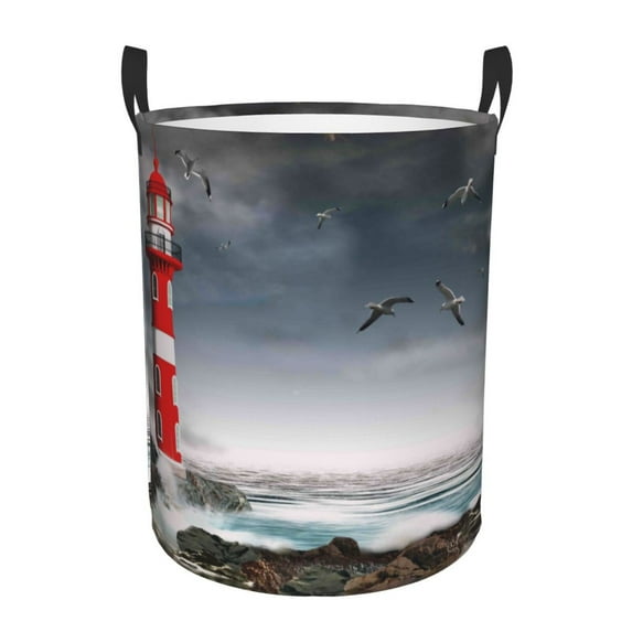 Bingfone 3d Lighthouse In The Surf Waterproof Foldable Laundry Hamper Bucket With Handles For Storage Bin,Clothes Hamper (Medium)