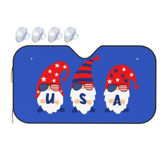 Bingfone 4th Of July Gnomes Car Windshield Sunshade,Sun Foldable Sun Shield Sun Visor For Car - Medium