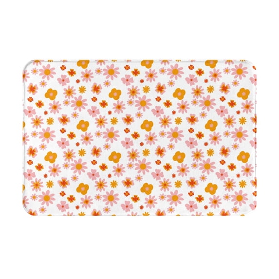 Bingfone 70s Retro Flowers Door Mat 16"x24" Front Entrance Non-Slip Low Profile Washable for Entryway