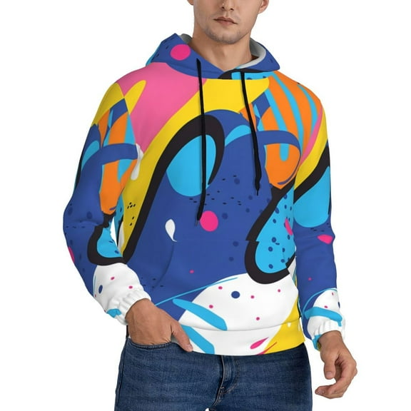Bingfone Abstract Color Splash Men's Drawstring Hoodie Long Sleeve Pocket Sweatshirts-Small