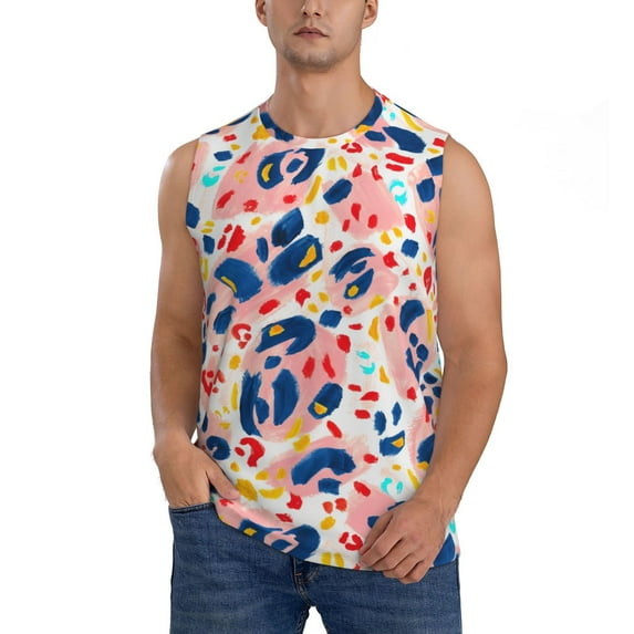 Bingfone Abstract Leopard Print Pattern Men's Tank Tops Workout Sleeveless Tee Shirts Running Beach Tanks for Men-X-Large