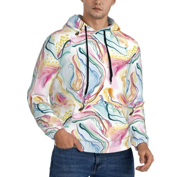 Bingfone Abstract Marble Texture Men's Drawstring Hoodie Long Sleeve Pocket Sweatshirts-Large