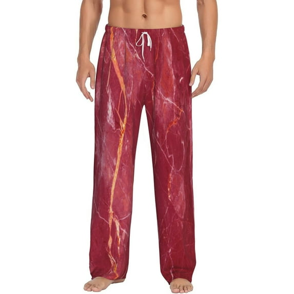 Bingfone Abstract Red Marble Mens All Over Print Sleep Pajama Pants-Medium