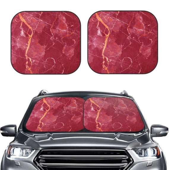 Bingfone Abstract Red Marble Print 2-Piece Sun Shade Front Windshield - Foldable Car Front Window Sunshades For Most Sedans Suv Truck - Large