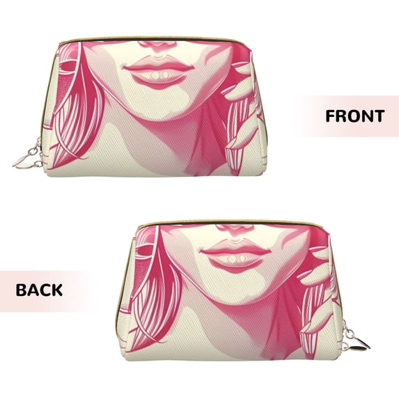 Bingfone Ace Of Diamonds Lady Print Leather Makeup Bag, Portable Hand-held Zipper Female Cosmetic Bag Toiletry Bag, Suitable for Home and Travel