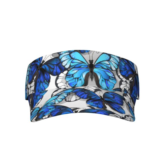 Bingfone Adjustable Empty Top Sun Visor For Women And Men-Blue And White Butterflies