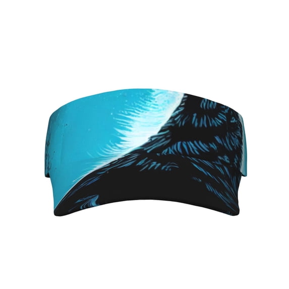 Bingfone Adjustable Empty Top Sun Visor for Women and Men-Blue Full Moon Wolf