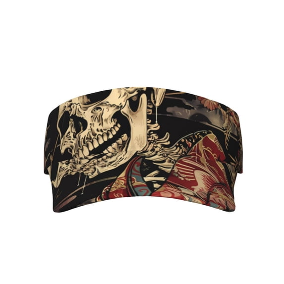 Bingfone Adjustable Empty Top Sun Visor for Women and Men-Gothic Eastern Floral Skull