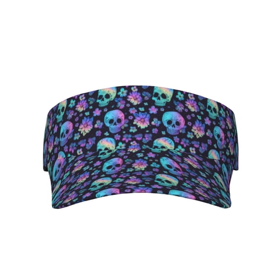 Bingfone Adjustable Empty Top Sun Visor for Women and Men-Skull flower cute