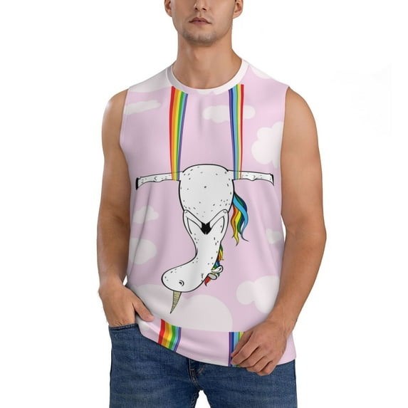 Bingfone Aerial Yoga for Unicorn Pattern Men's Tank Tops Workout Sleeveless Tee Shirts Running Beach Tanks for Men-3X-Large