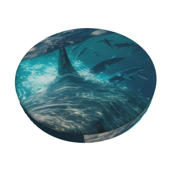 Bingfone Airplane Shark Padded Round Bar Stool Cover Cushion with Elastic Fabric Round Chair Seat - Airplane Shark