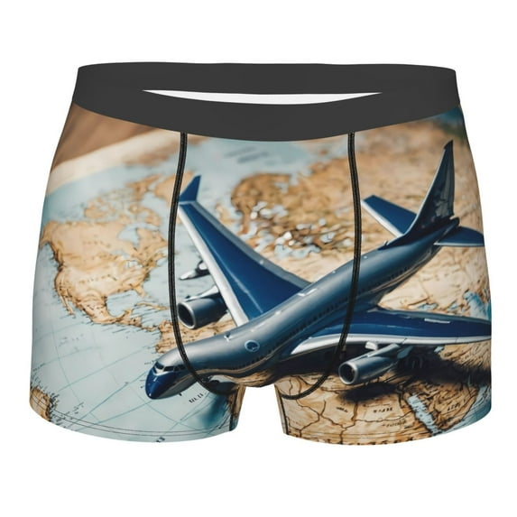 Bingfone Airplane World Map Adventure Men's Underwear - Casual Stretch Boxer Briefs-XX-Large