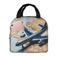 Bingfone Airplane World Map Adventure Print Lunch Bag Insulated Lunch
