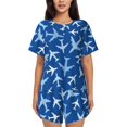 thumbnail image 1 of Bingfone Airplanes in the Sky Print Pajamas Sets for Women Soft Short-Sleeved Pjs with Lounge Shorts Two Piece Sleepwear, 1 of 8