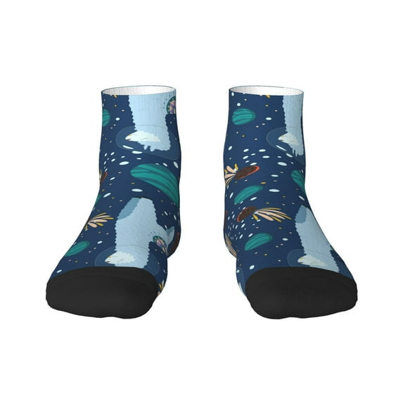 Bingfone Alpaca Astronaut In Space Design Patterned Men'S Women'S Casual Cotton Socks