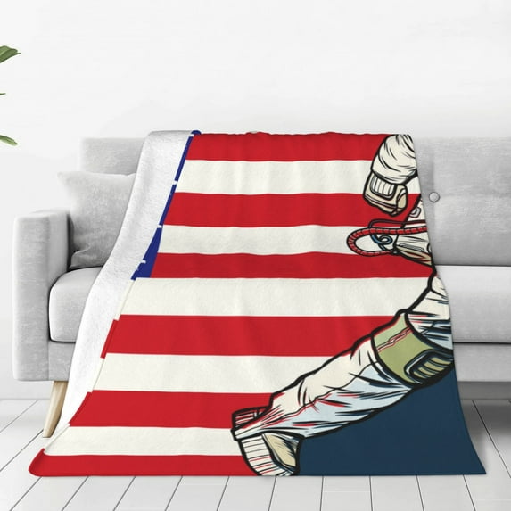 Bingfone American Astronaut Runs Forward Print Flannel Fleece Blanket Throw Blanket for Bed,Sofa,Couch,Travel,Camping(50"x40" )