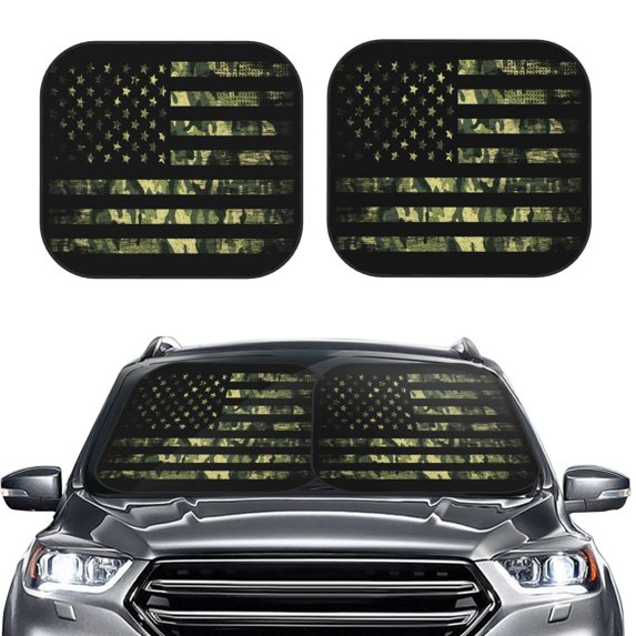 Bingfone American Flag Camo Print 2-Piece Sun Shade Front Windshield - Foldable Car Front Window Sunshades For Most Sedans Suv Truck - Large