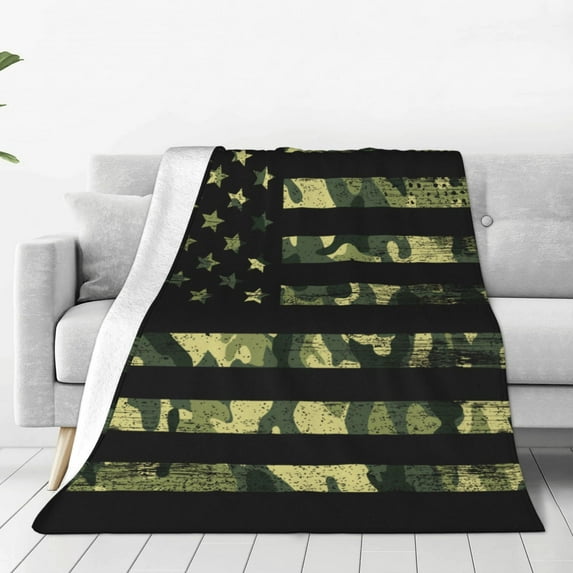 Bingfone American Flag Camo Print Flannel Fleece Blanket Throw Blanket For Bed,Sofa,Couch,Travel,Camping(50"X40")