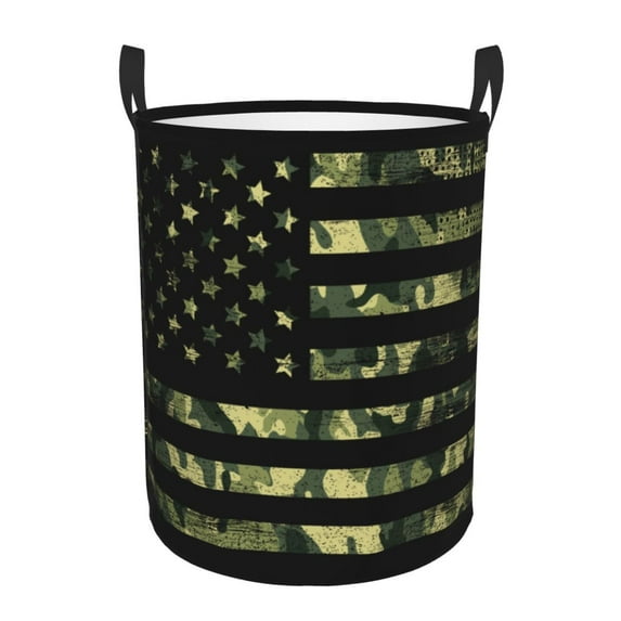 Bingfone American Flag Camo Waterproof Foldable Laundry Hamper Bucket With Handles For Storage Bin,Clothes Hamper (Small)