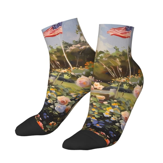 Bingfone American Flag Rose Garden Design Patterned Men's Women's Casual Cotton Socks