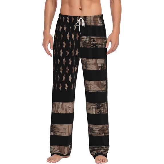 Bingfone American Flag With Desert Camouflage Mens All Over Print Sleep Pajama Pants-Small