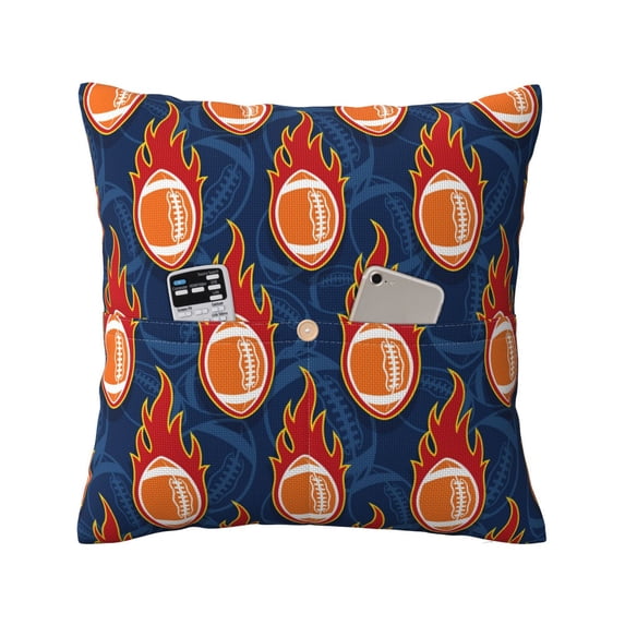 Bingfone American Football and Fire Flames Linen Throw Pillow Covers Cushion Case Pocket Button Vintage Farmhouse Pillowcase-16"x16"