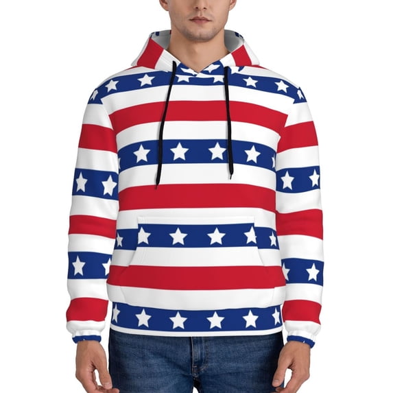 Bingfone American Patriotic Stars And Stripes Men'S Drawstring Hoodie Long Sleeve Pocket Sweatshirts-3x-Large
