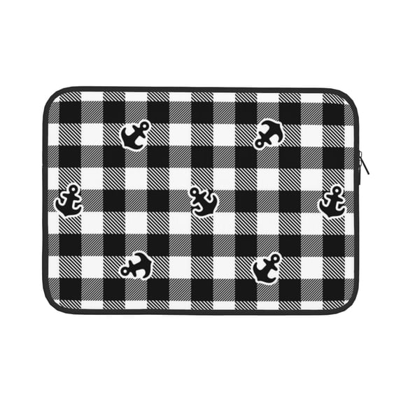 Bingfone Anchor Black Tartan Plaid Laptop Sleeve Case 13 Inch, 360° Protective Computer Carrying Bag