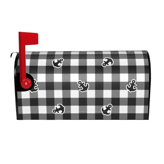 Bingfone Anchor Black Tartan Plaid Magnetic Mailbox Cover Standard Size For Garden Yard Outdoor Decorations-21x18 In