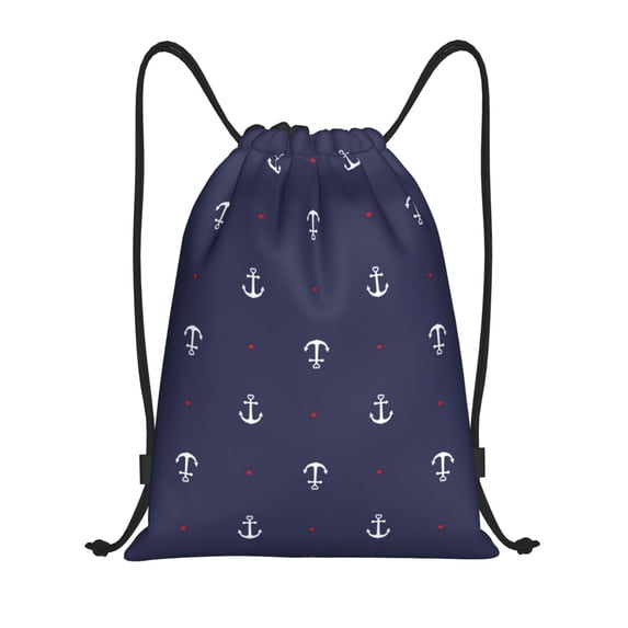 Bingfone Anchor Heart Blue Drawstrings Backpacks Bags For Men Women Gym Drawstrings Bag