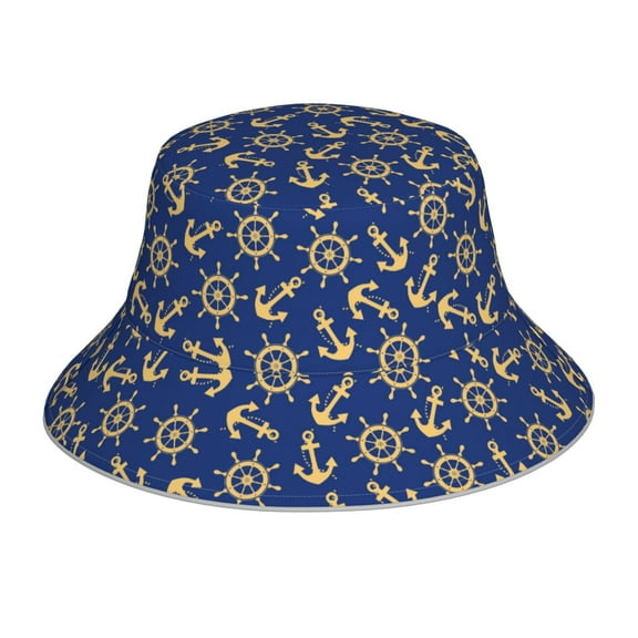Bingfone Anchors and Nautical Bucket Hat for Men Women,Packable Reversible Printed Sun Hats,Fisherman Outdoor Travel Hiking Beach Caps