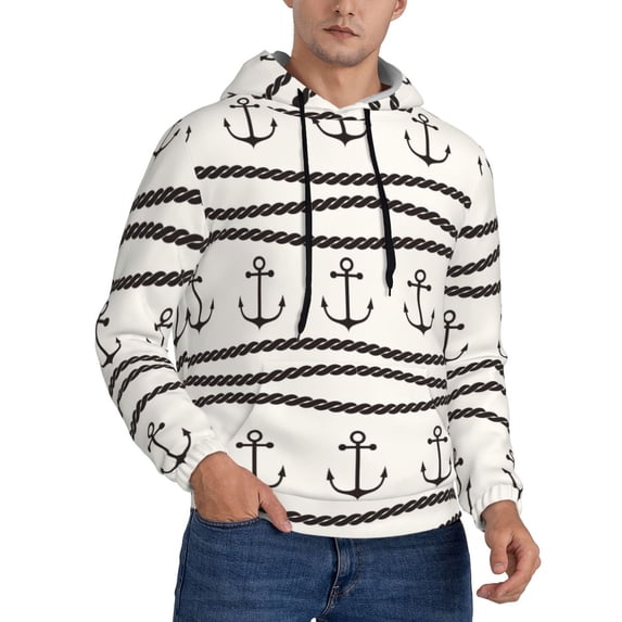 Bingfone Anchors and Ropes Men's Drawstring Hoodie Long Sleeve Pocket Sweatshirts-Large