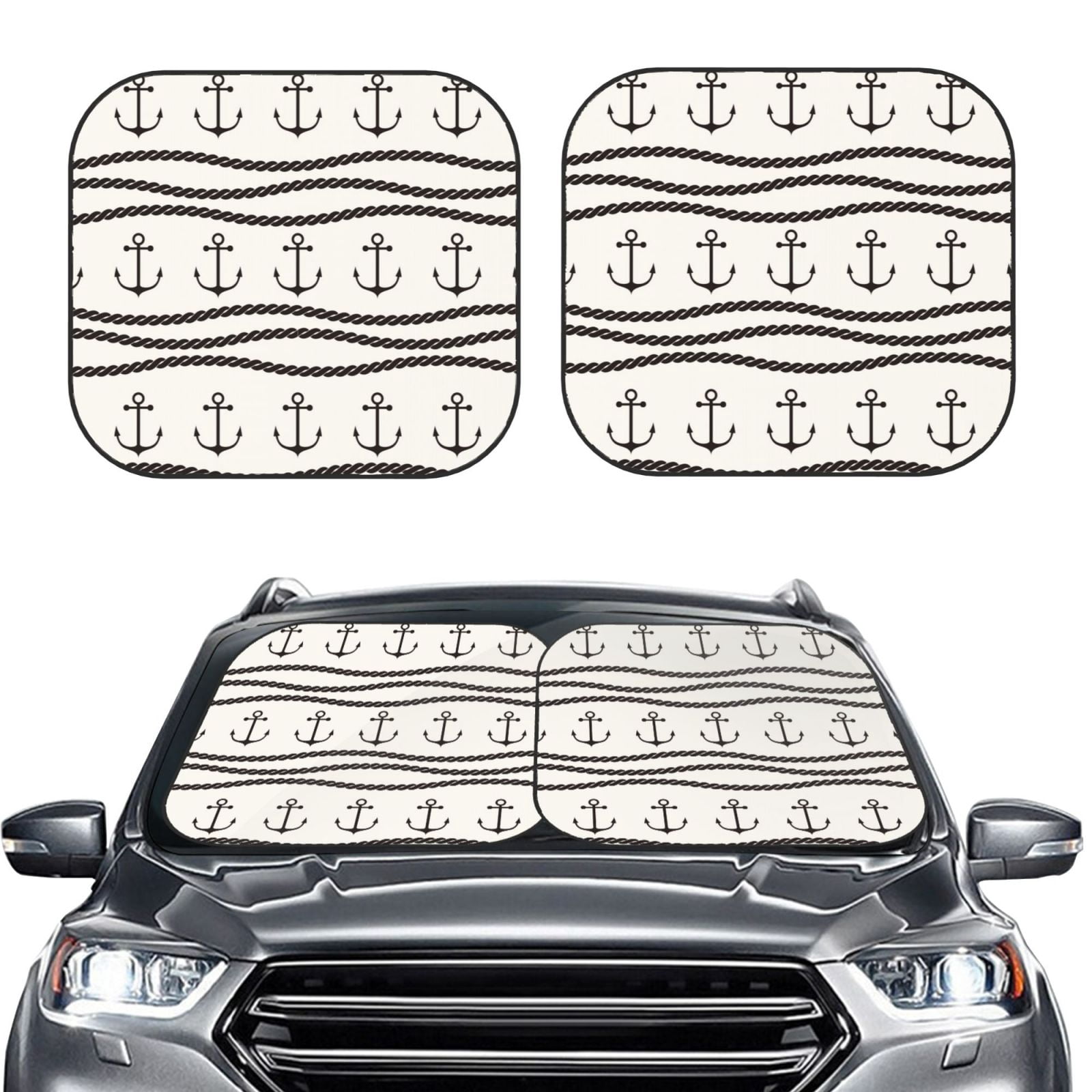 Bingfone Anchors and Ropes Windshield Sun Shade 2-Piece Foldable Car ...