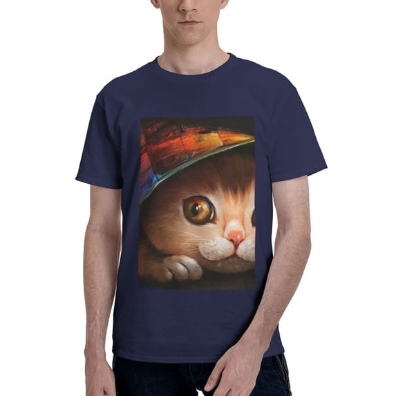 Bingfone Animal Cat Men'S Loose Fit Short-Sleeve Pocket T-Shirt
