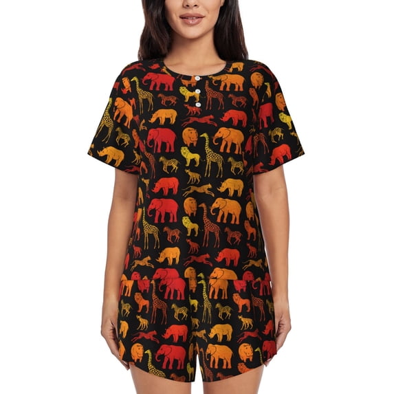 Bingfone Animal Print Pajamas Sets for Women Soft Short-Sleeved Pjs with Lounge Shorts Two Piece Sleepwear