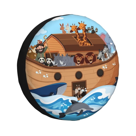 Bingfone Animals On Noah'S Ark Spare Tire Cover Weatherproof Universal Wheel Protectors For Rv Camper Travel Trailer Suv Truck 16 Inch
